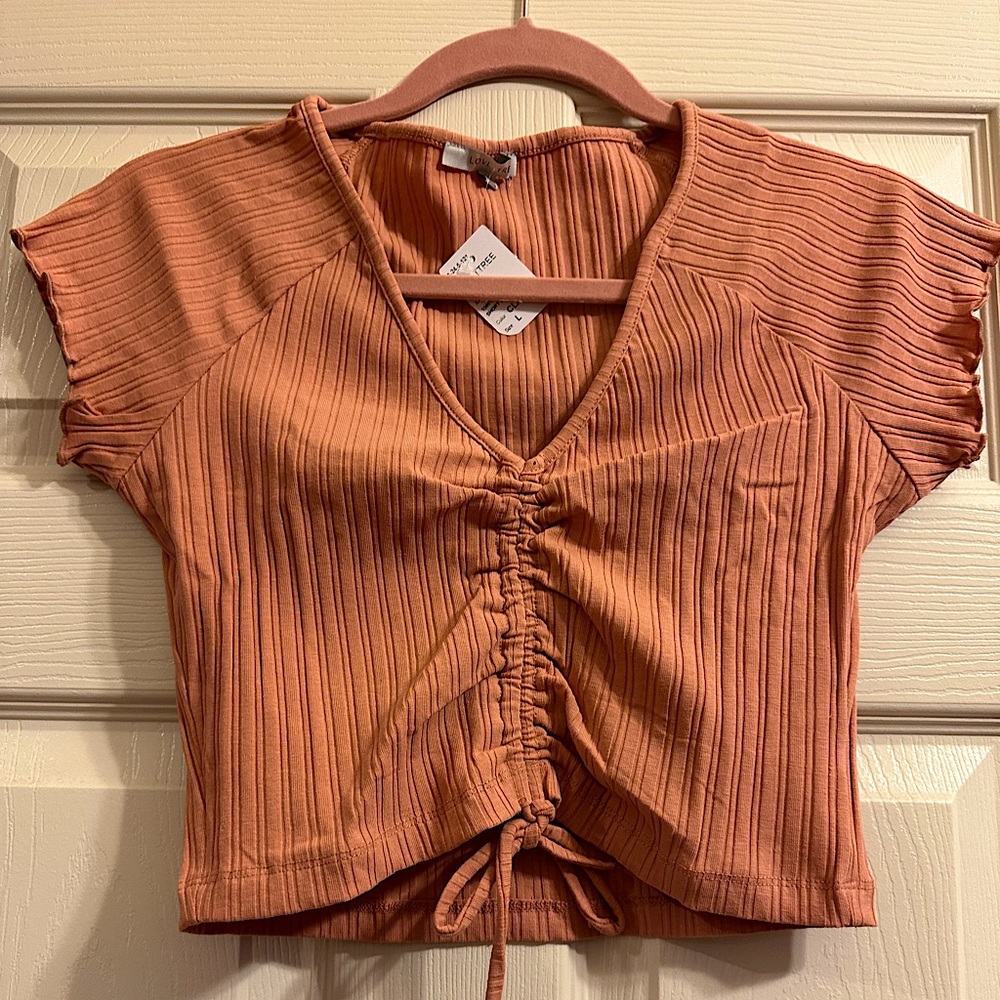 Cute dusty rose color crop top with flower skirt, size large,